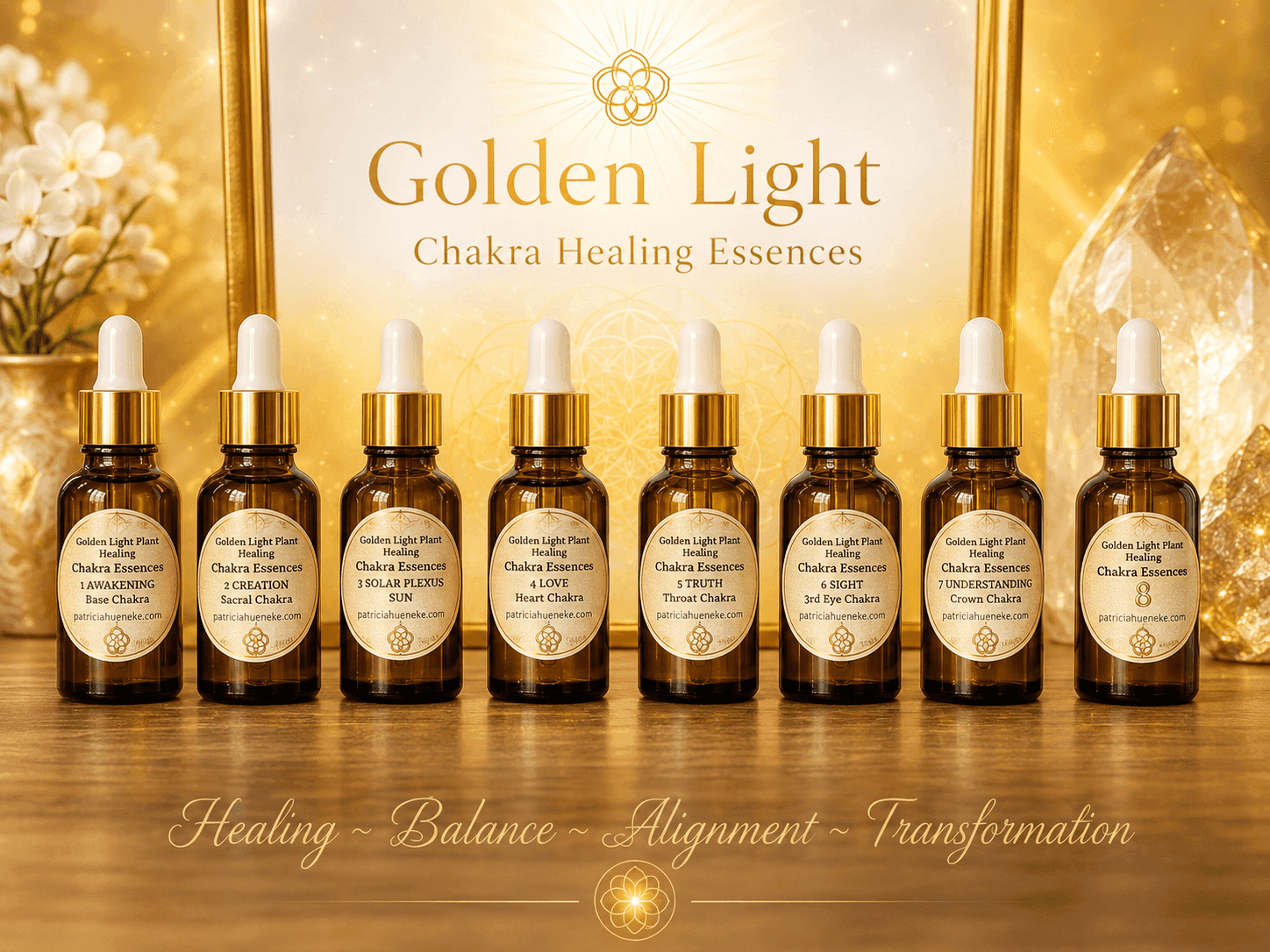 The eight Golden Light Chakra Healing Essences