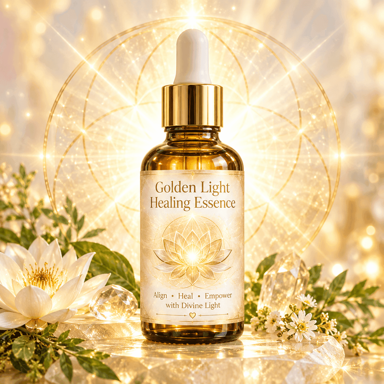 A Golden Light Healing Essence bottle