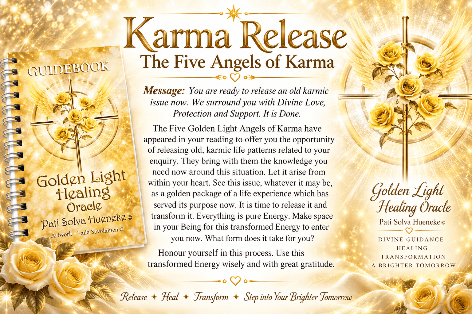Karma Release, The Five Angels of Karma, with the Golden Light Healing Oracle Guidebook